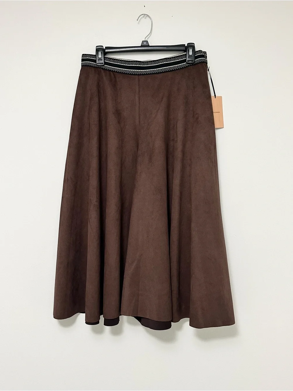 NEW Halogen Chocolate Brown A-Line Midi Skirt with Contrast Waistband Women's LG