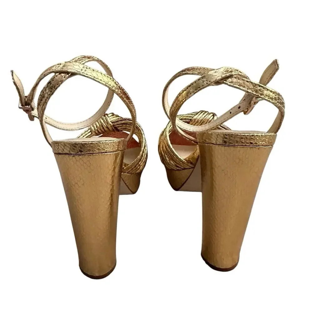 Jessica Simpson Immie Gold Metallic Platform Sandals Women 9.5 Block Heels