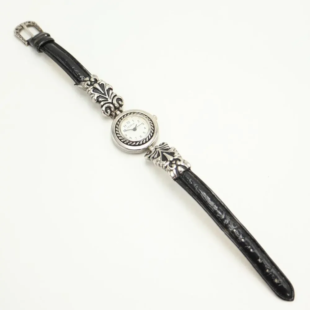 Vintage Geneva Silver Tone Patina 26mm Womens Watch Victorian w New Battery