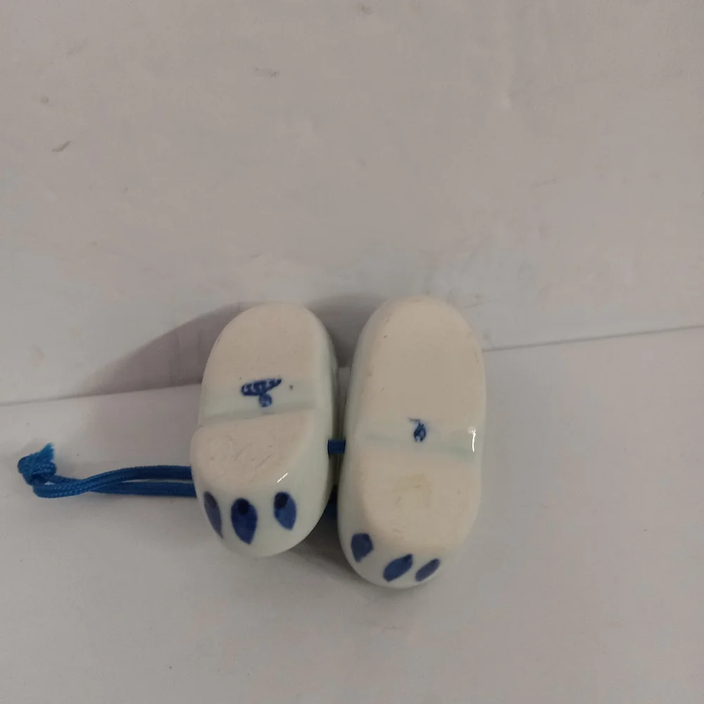 Delft Pottery Miniature Clog Shoes , Ornament Dutch Blue & White Windmill