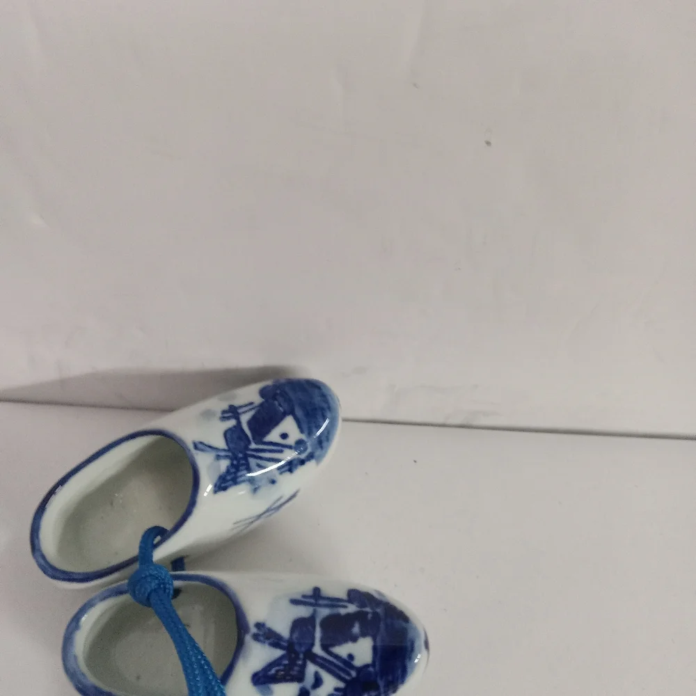 Delft Pottery Miniature Clog Shoes , Ornament Dutch Blue & White Windmill