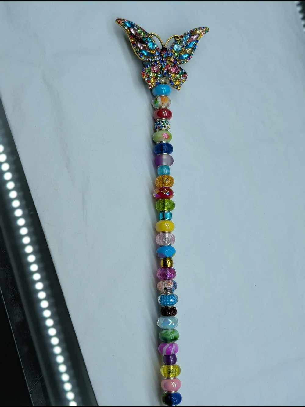 Hand Made Beaded Fairy Wand/Plant/Garden Stake W/Crystal Butterfly Topper 🦋