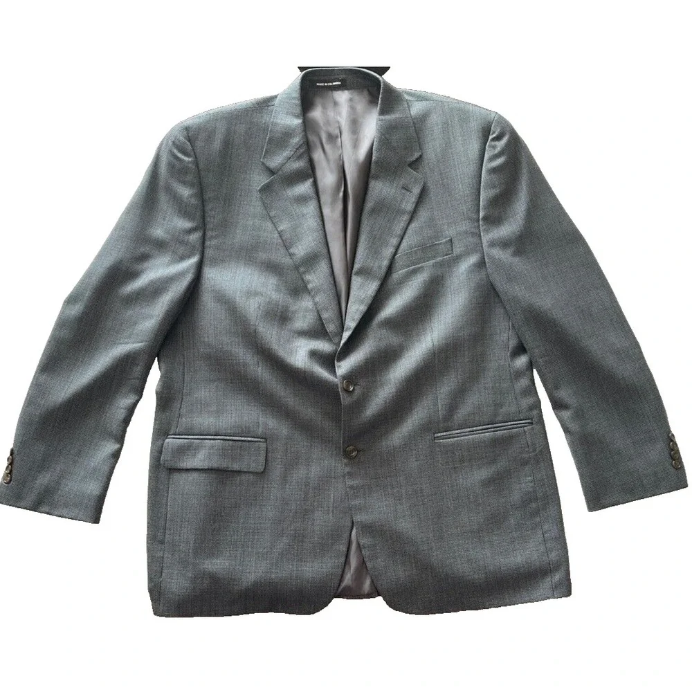 Lauren‎ Ralph Lauren Men's Size 50L Suit Jacket Pure New Wool Gray Blue Knit