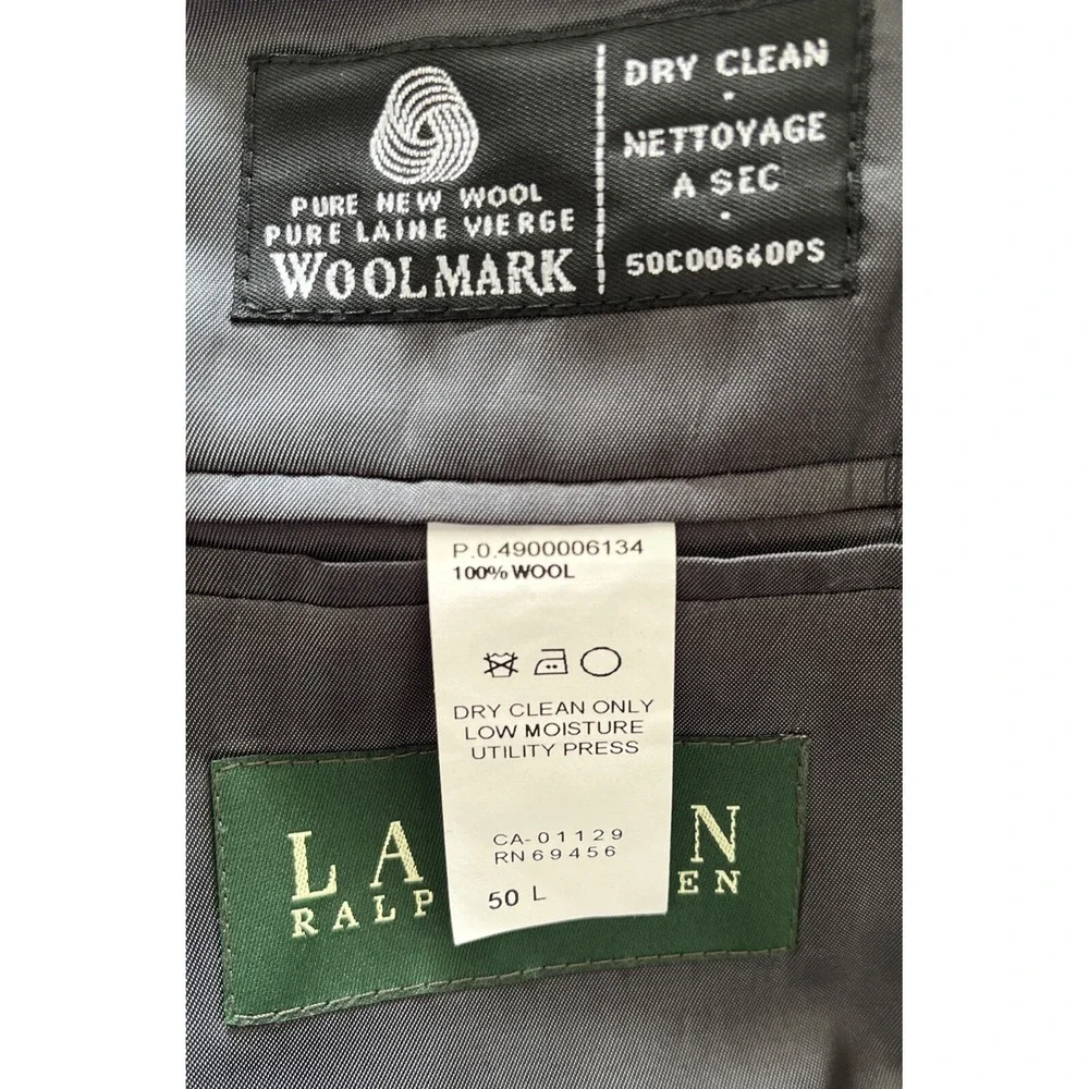 Lauren‎ Ralph Lauren Men's Size 50L Suit Jacket Pure New Wool Gray Blue Knit