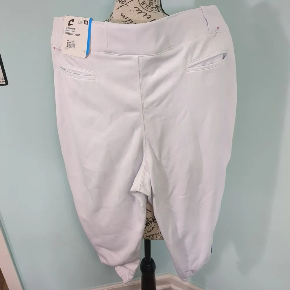 NWT New Champro Knicker Mens extra large Baseball Pants - White with blue Pipin