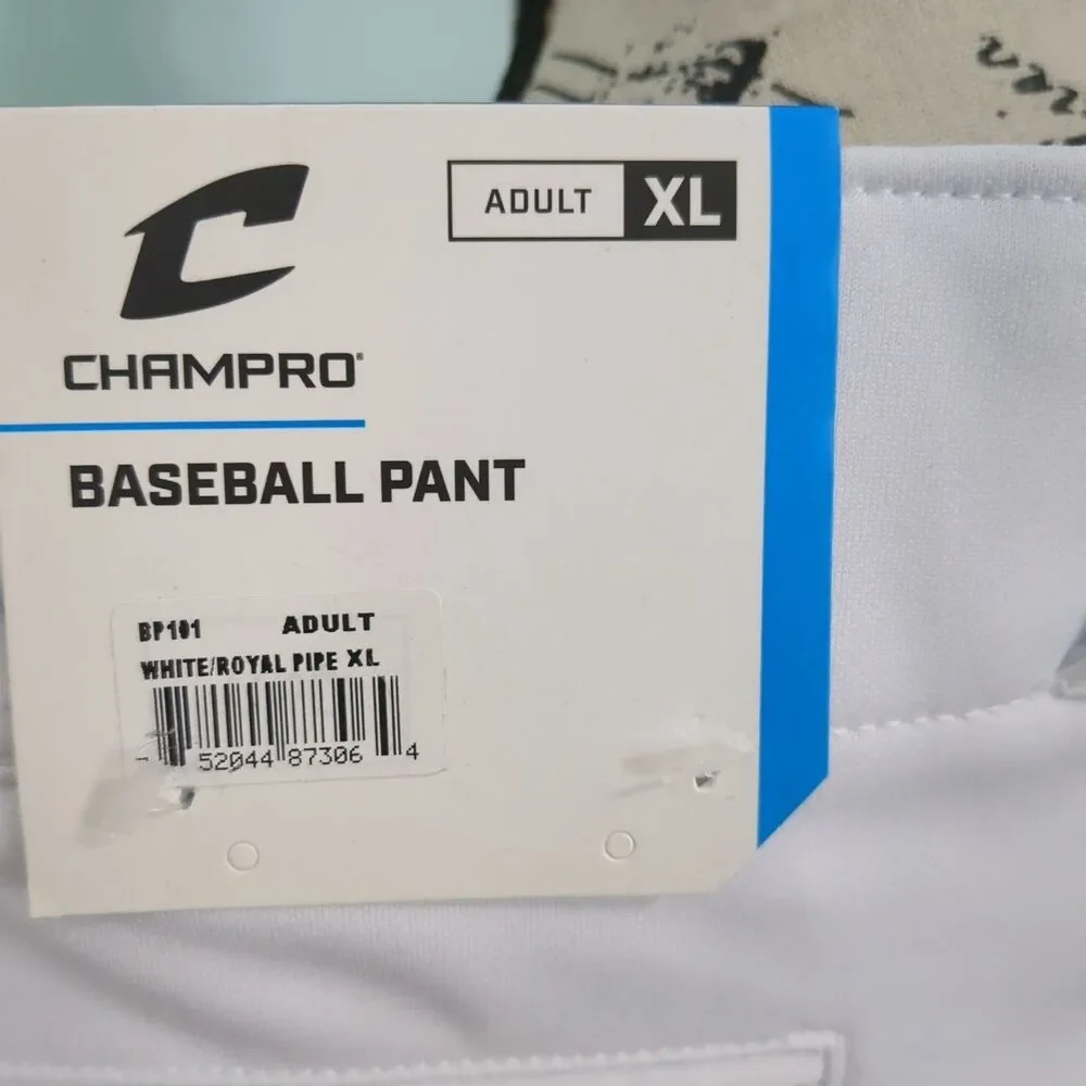 NWT New Champro Knicker Mens extra large Baseball Pants - White with blue Pipin
