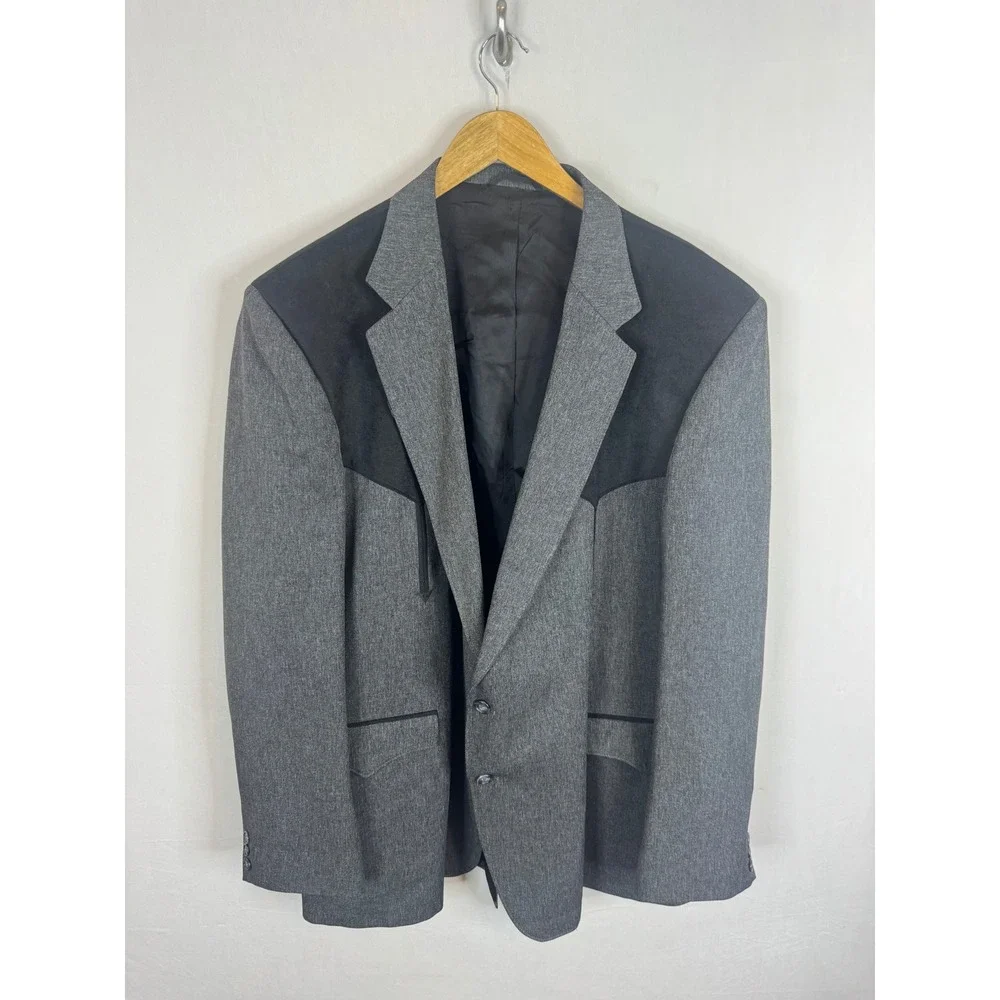 Circle S Mens Western Blazer Gray Black Faux Suede Yoke Sport Coat 54L  USA