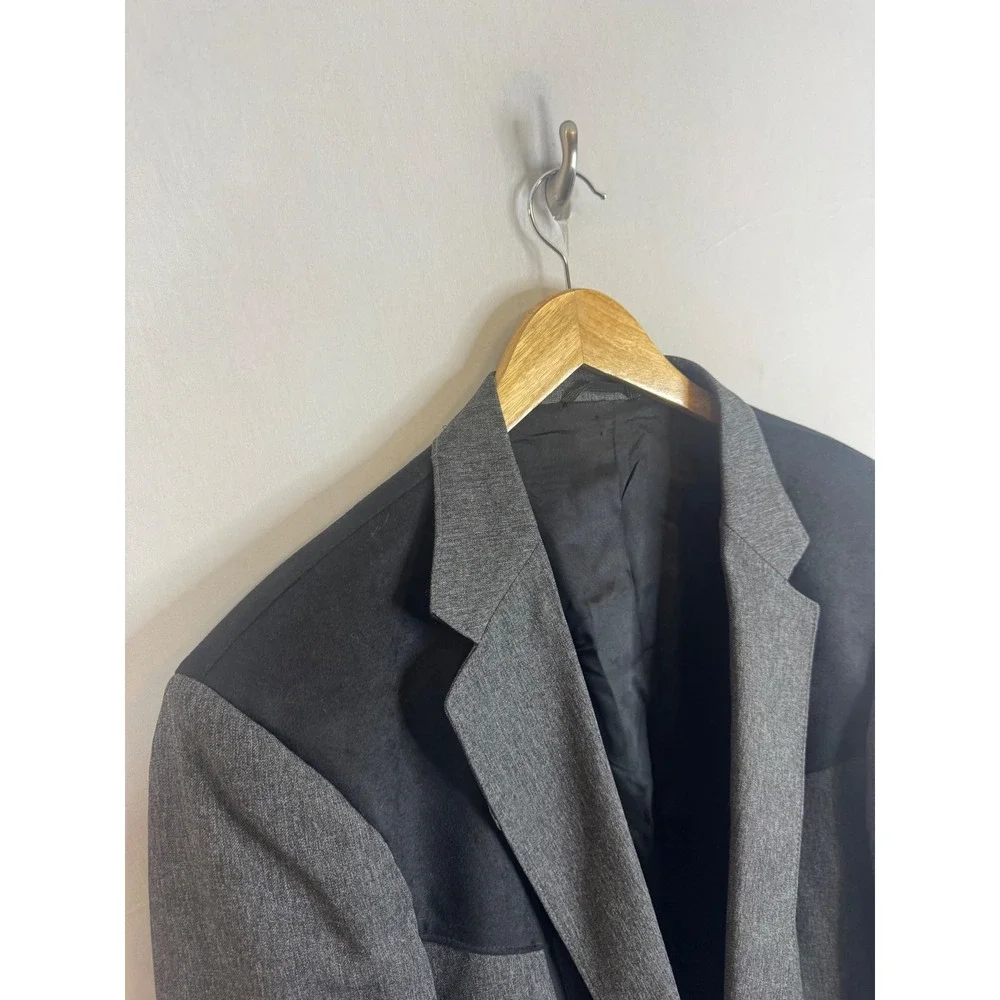 Circle S Mens Western Blazer Gray Black Faux Suede Yoke Sport Coat 54L  USA