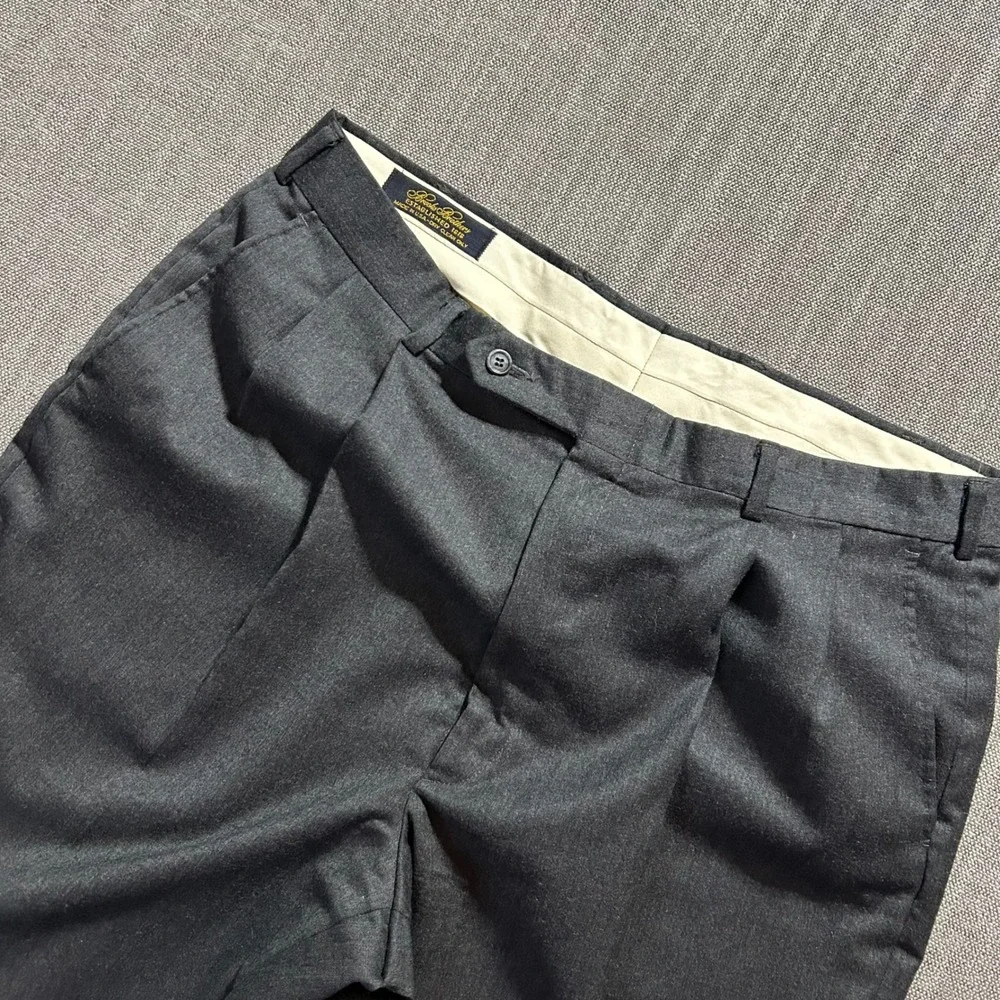 Brooks Brothers Dress Pants Mens 38 Charcoal Grey Pleated Worsted Wool USA Made
