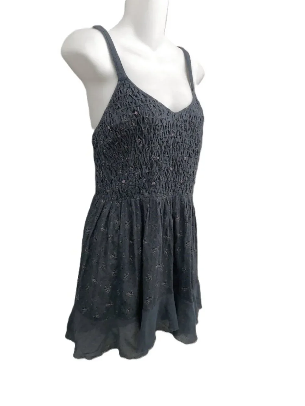 Free People Blue Smocked Babydoll Tunic Top