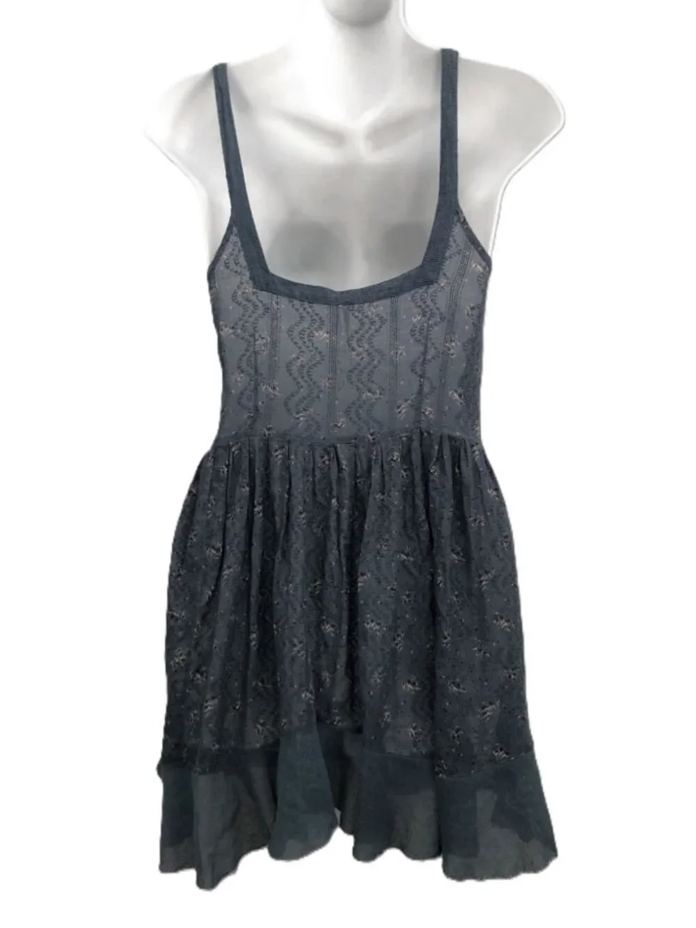 Free People Blue Smocked Babydoll Tunic Top