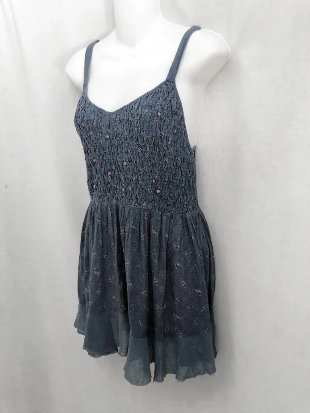 Free People Blue Smocked Babydoll Tunic Top