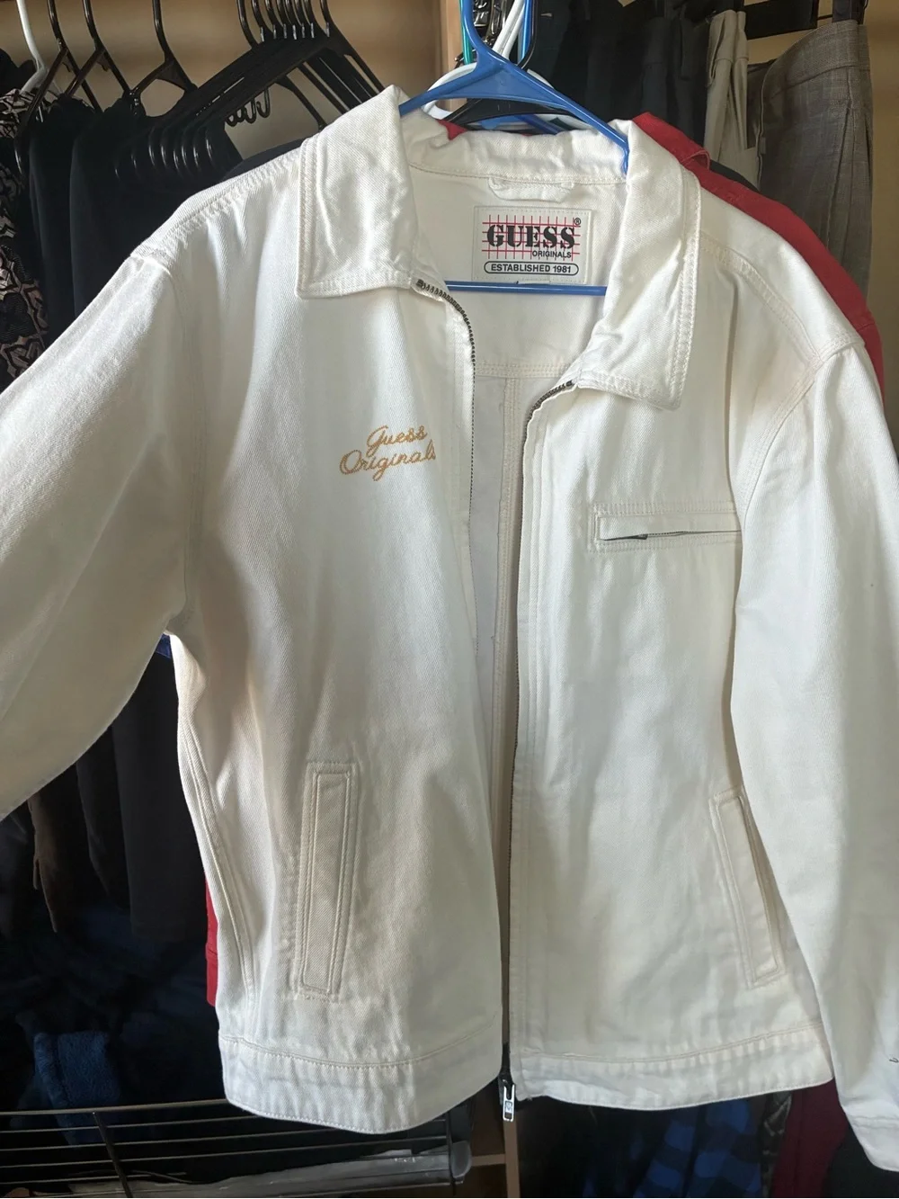 Guess White Jacket with Gold Embroidered Logo
