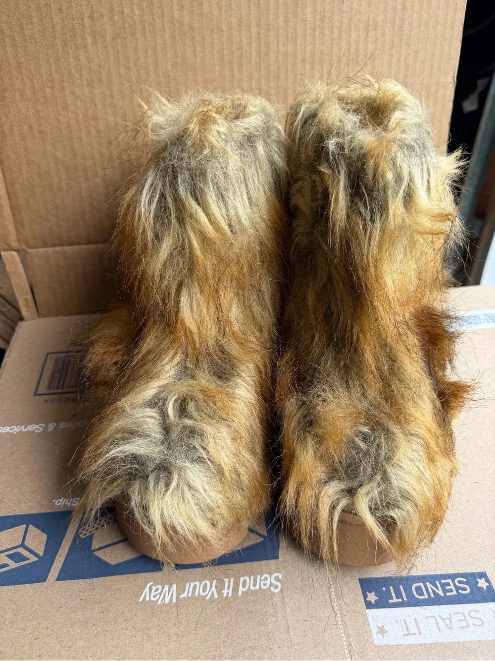 A New Day women's faux fur platform booties in golden brown size 7