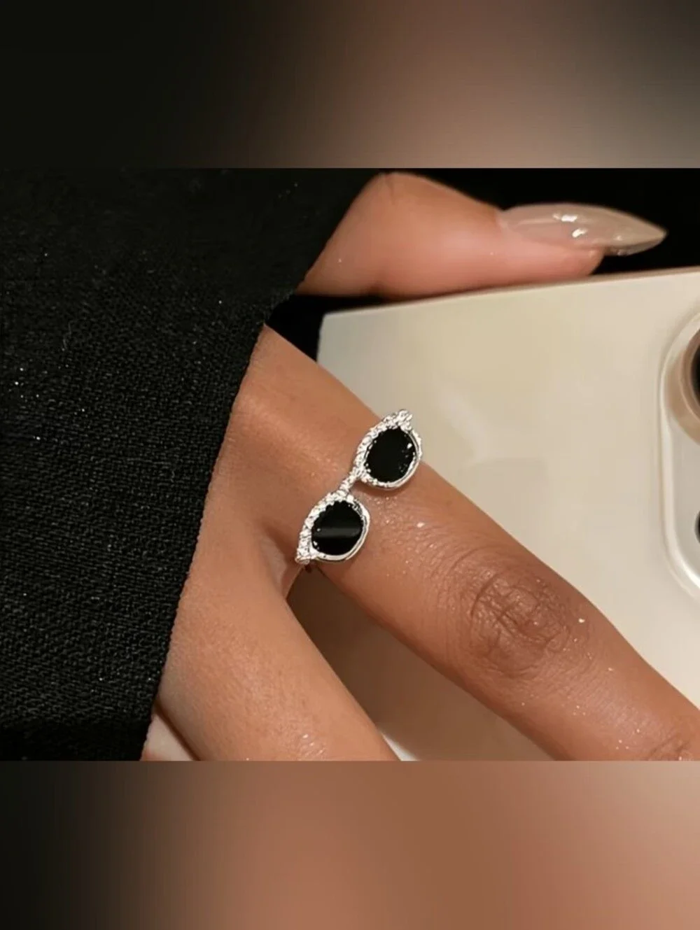 $8 Each Or Bundle 5/$20 Silver Adjustable Ring with Black Onyx Cabochons