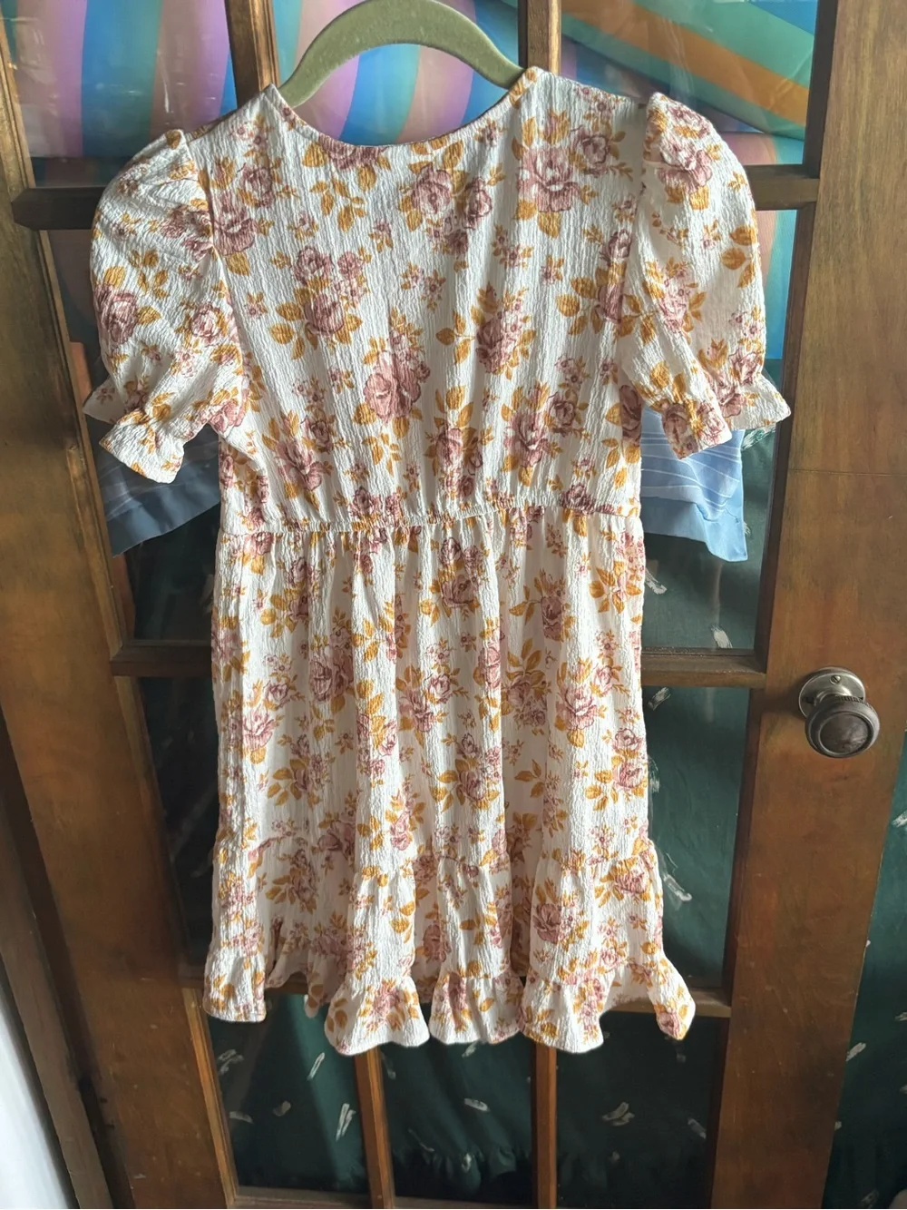 Nicole Miller White Dress with Pink Floral and Mustard Leaves