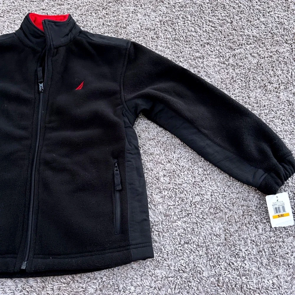 Nautica‎ Boys Black Full Zip Fleece Jacket Red Accents Size S 8 NS-83 Sportswear