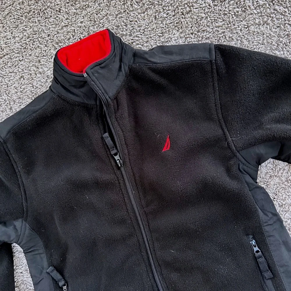 Nautica‎ Boys Black Full Zip Fleece Jacket Red Accents Size S 8 NS-83 Sportswear