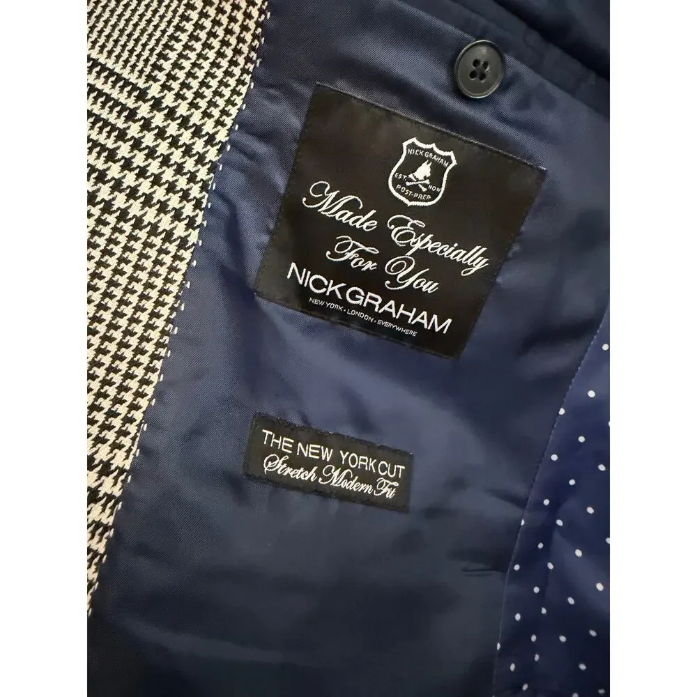 Nick Graham glen plaid black & white blazer 38S