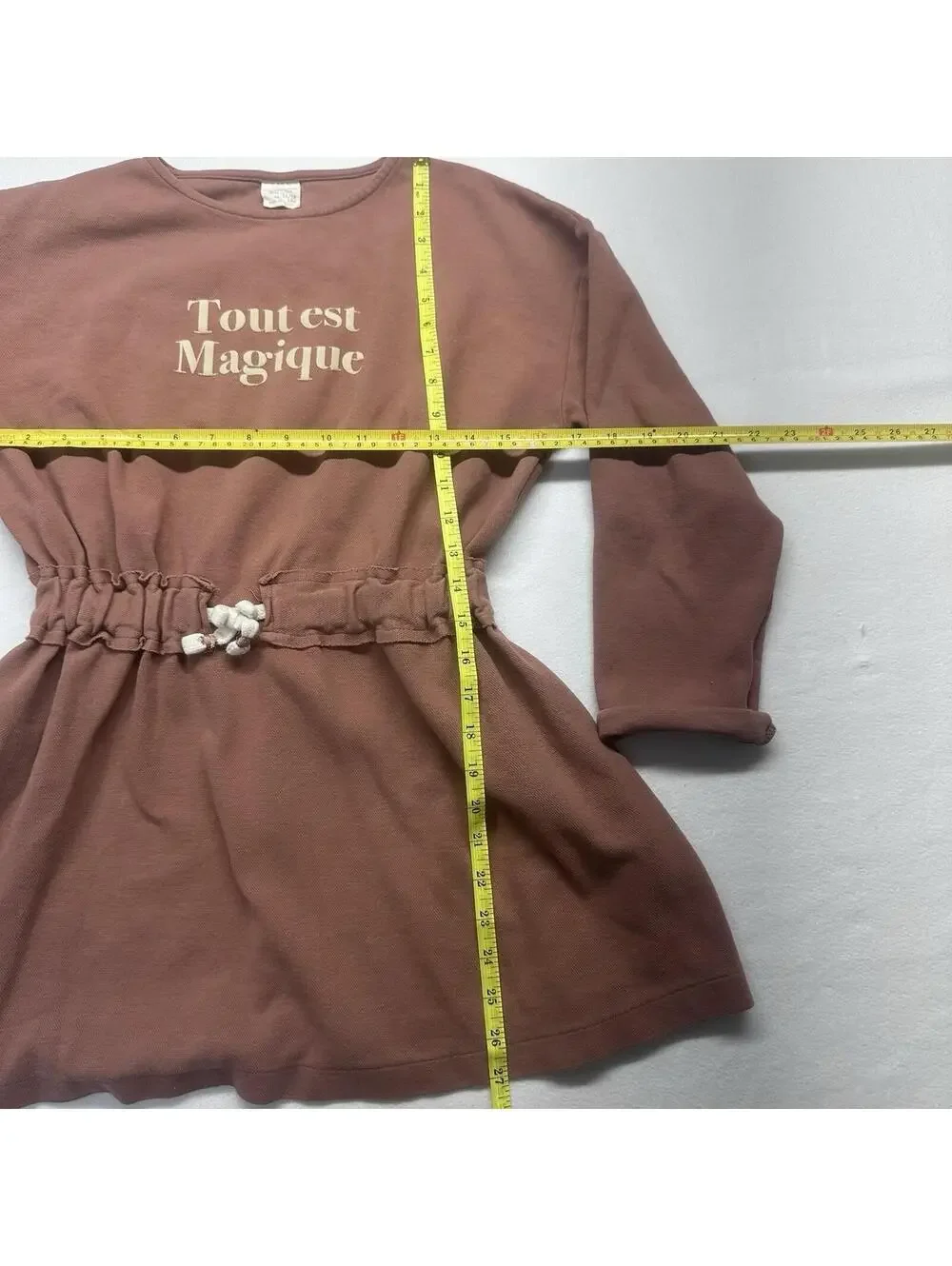 Zara Kids T-Shirt Dress Girls 11/12 Mauve Tout est Magique Long Sleeve Knit
