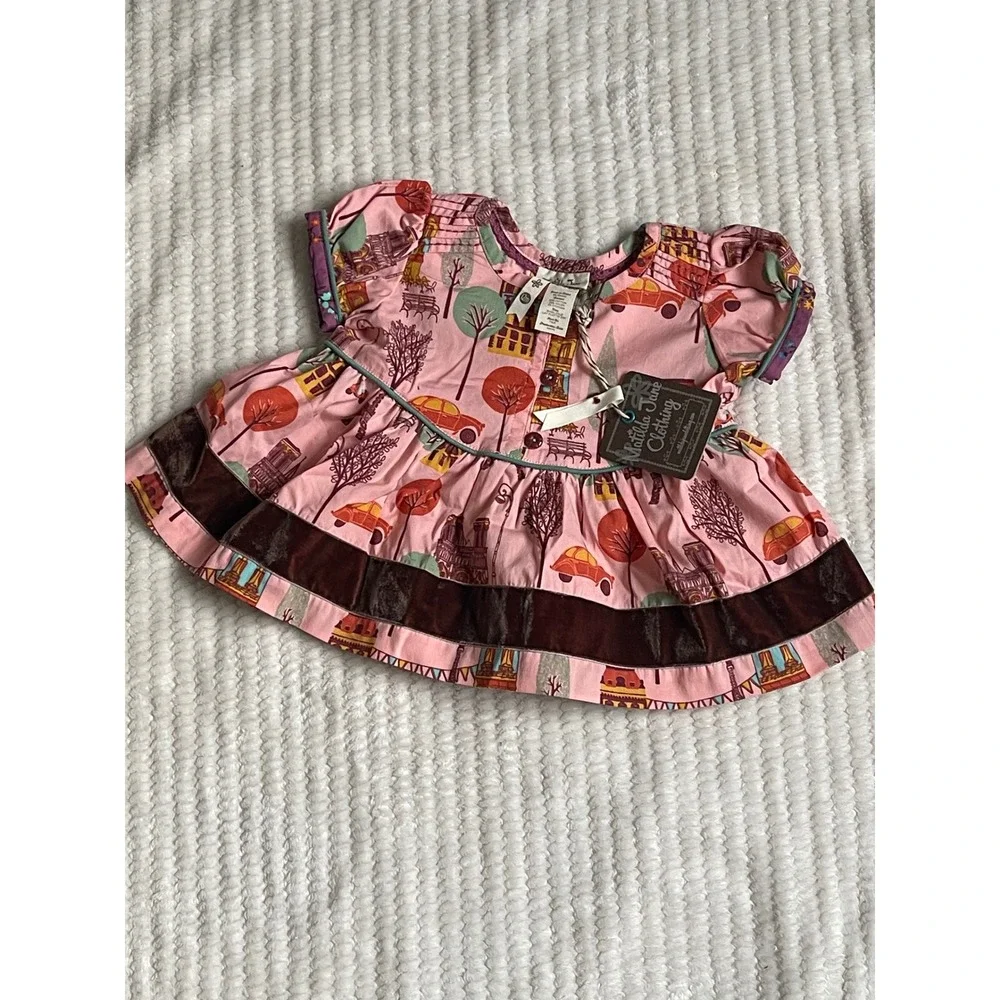 Matilda Jane Baby Girls Paris Eiffel Tower Pink Velvet Trim Dress 12M NWT T1501