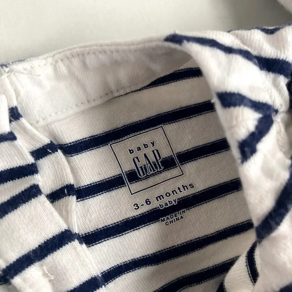 Baby Gap Striped Bunny Pocket Dress - Ivory Frost Blue - 3-6M