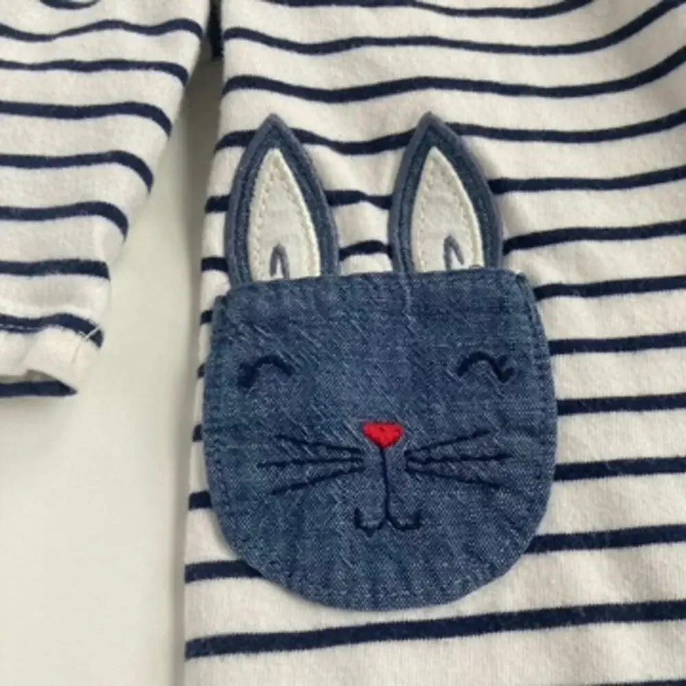 Baby Gap Striped Bunny Pocket Dress - Ivory Frost Blue - 3-6M