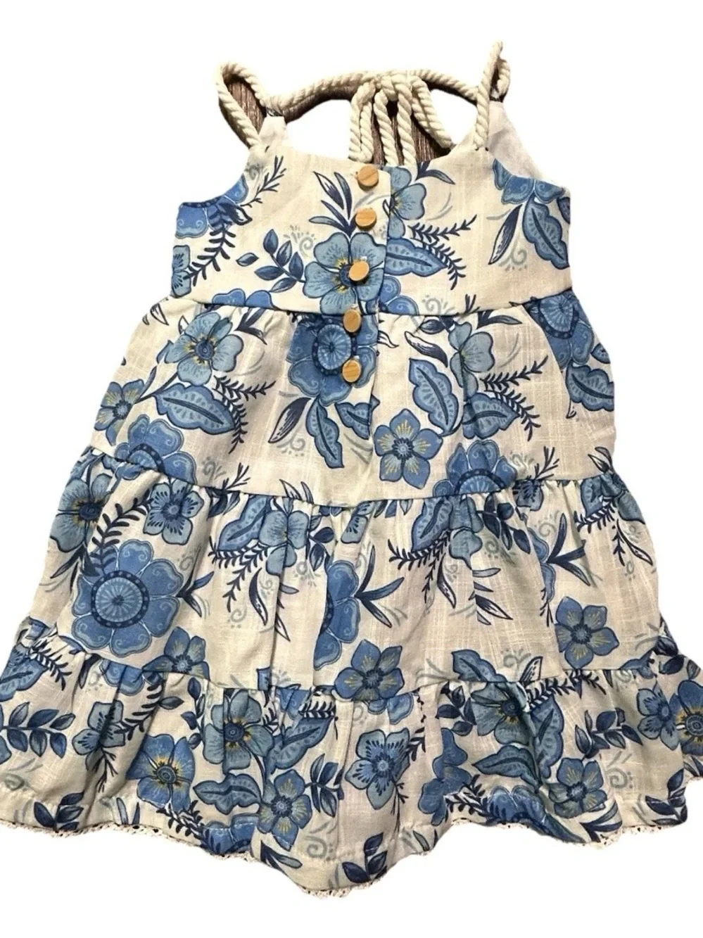 Baby Girl Haute Hippie White Blue Floral Summer Tank Top Dress Size 12 Months