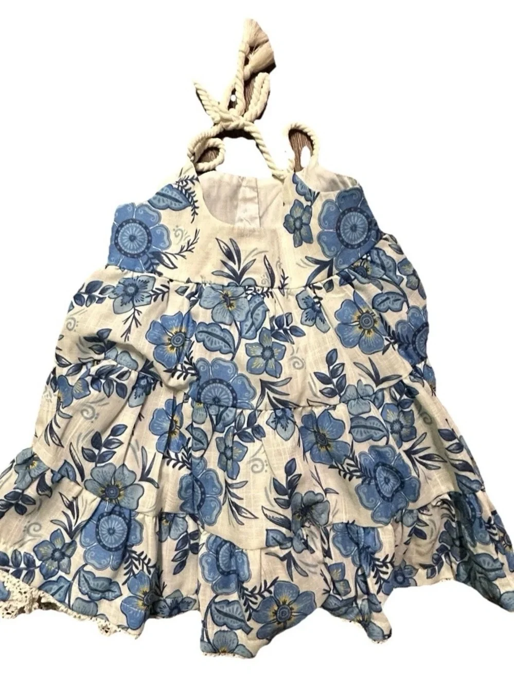 Baby Girl Haute Hippie White Blue Floral Summer Tank Top Dress Size 12 Months