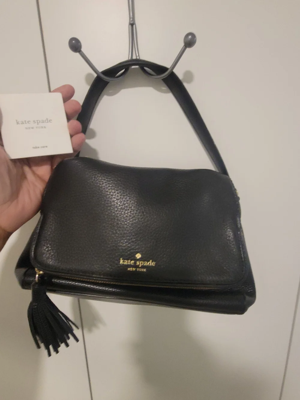 kate spade Black Pebbled Leather Tassel Crossbody Bag