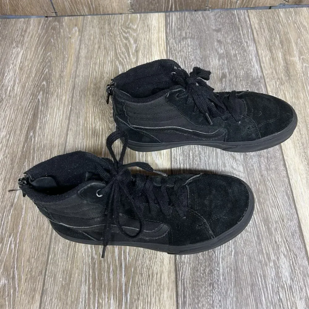 Vans Youth Size 3 Triple All Black SK8 Hi High Top Skate 721356 Zipper Shoes