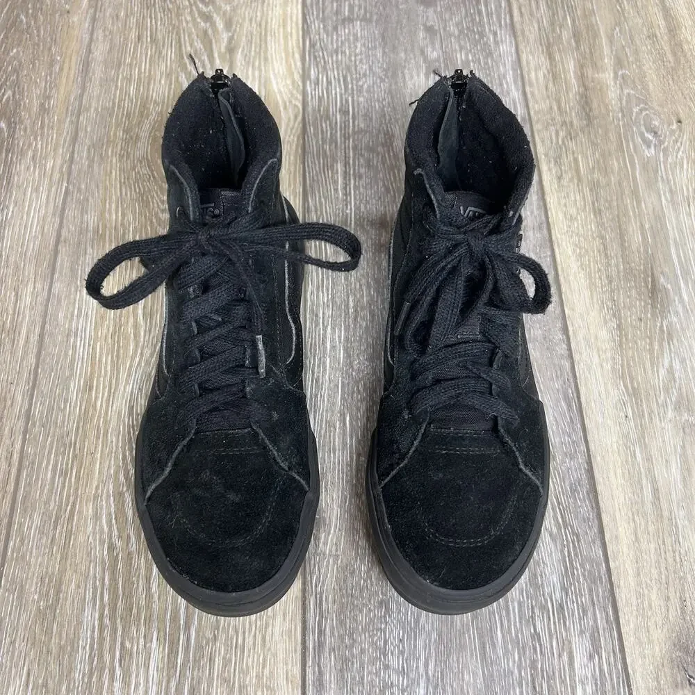 Vans Youth Size 3 Triple All Black SK8 Hi High Top Skate 721356 Zipper Shoes