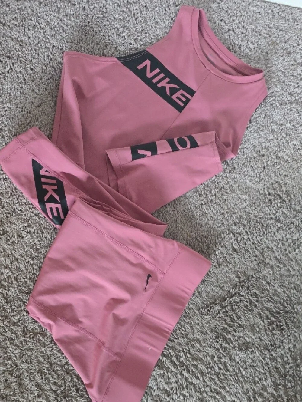 Nike Pink Logo Crop Top and Matching Leggings Set