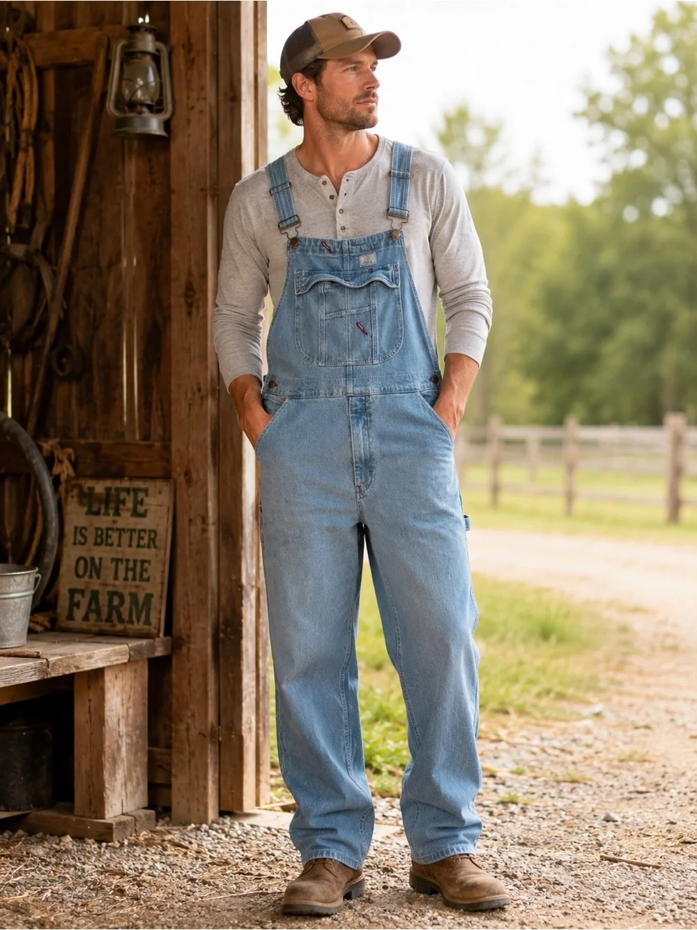 HISEA Men’s Denim Bib Overalls 34x32 Light Wash Utility Workwear Carpenter Denim