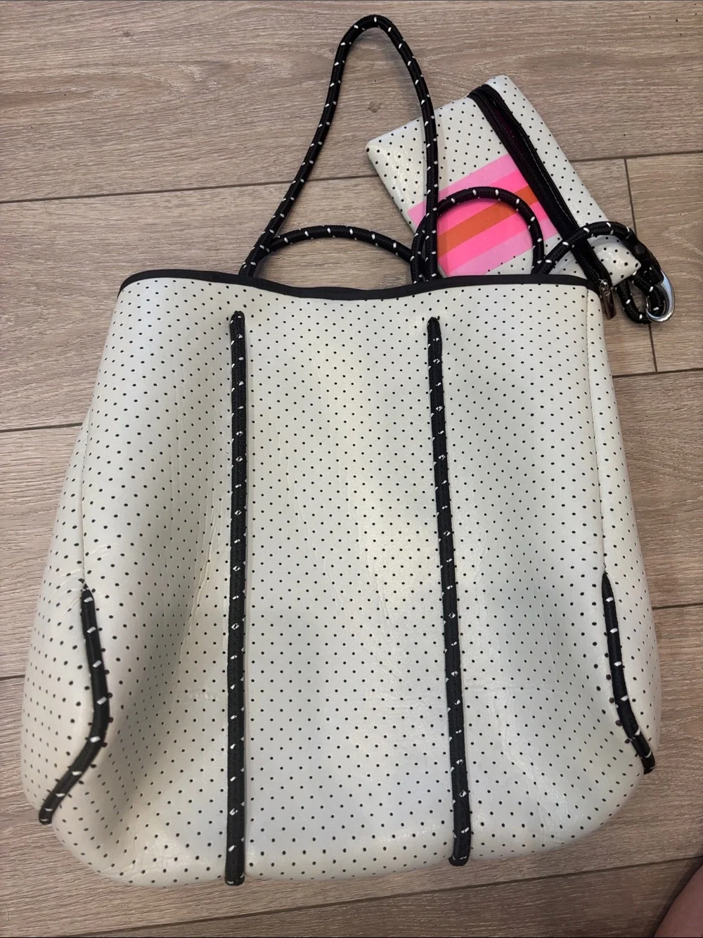 NWOT Neoprene Perforated Tote with Pink & Orange Stripe