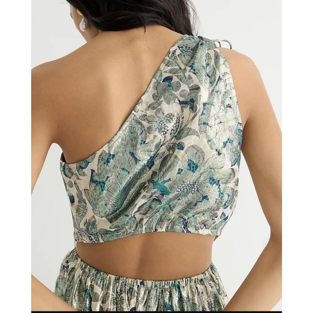 LAST ONE - J.Crew Collection one-shoulder cutout dress in floral Lurex® chiffon