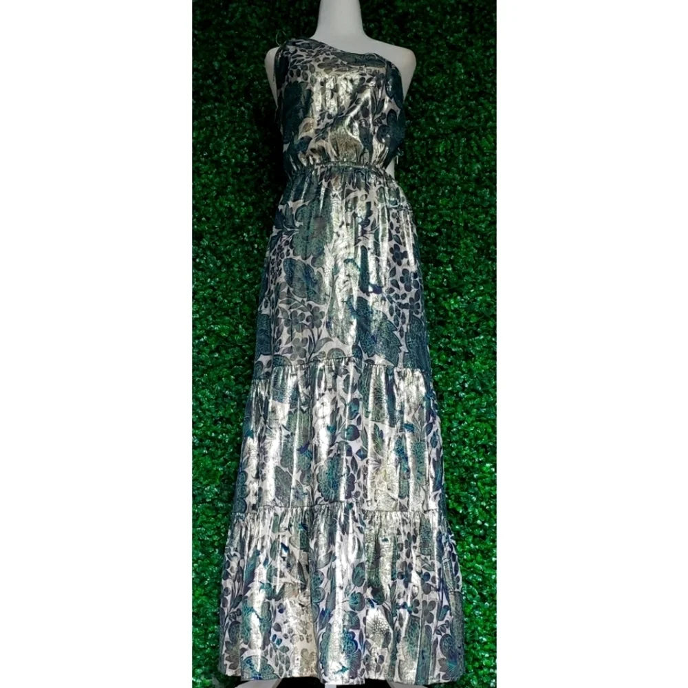 LAST ONE - J.Crew Collection one-shoulder cutout dress in floral Lurex® chiffon