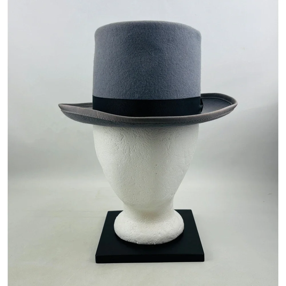 Vintage Planar Merino Wool Top Hat Mens M Light Gray Felt Black Band