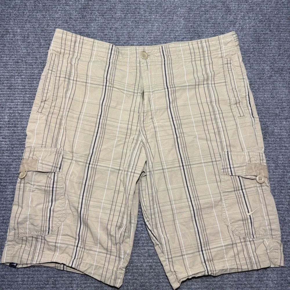 Nike Athletic Dept Mens Plaid Cargo‎ Shorts Tan Brown Size L 36 Waist Cotton