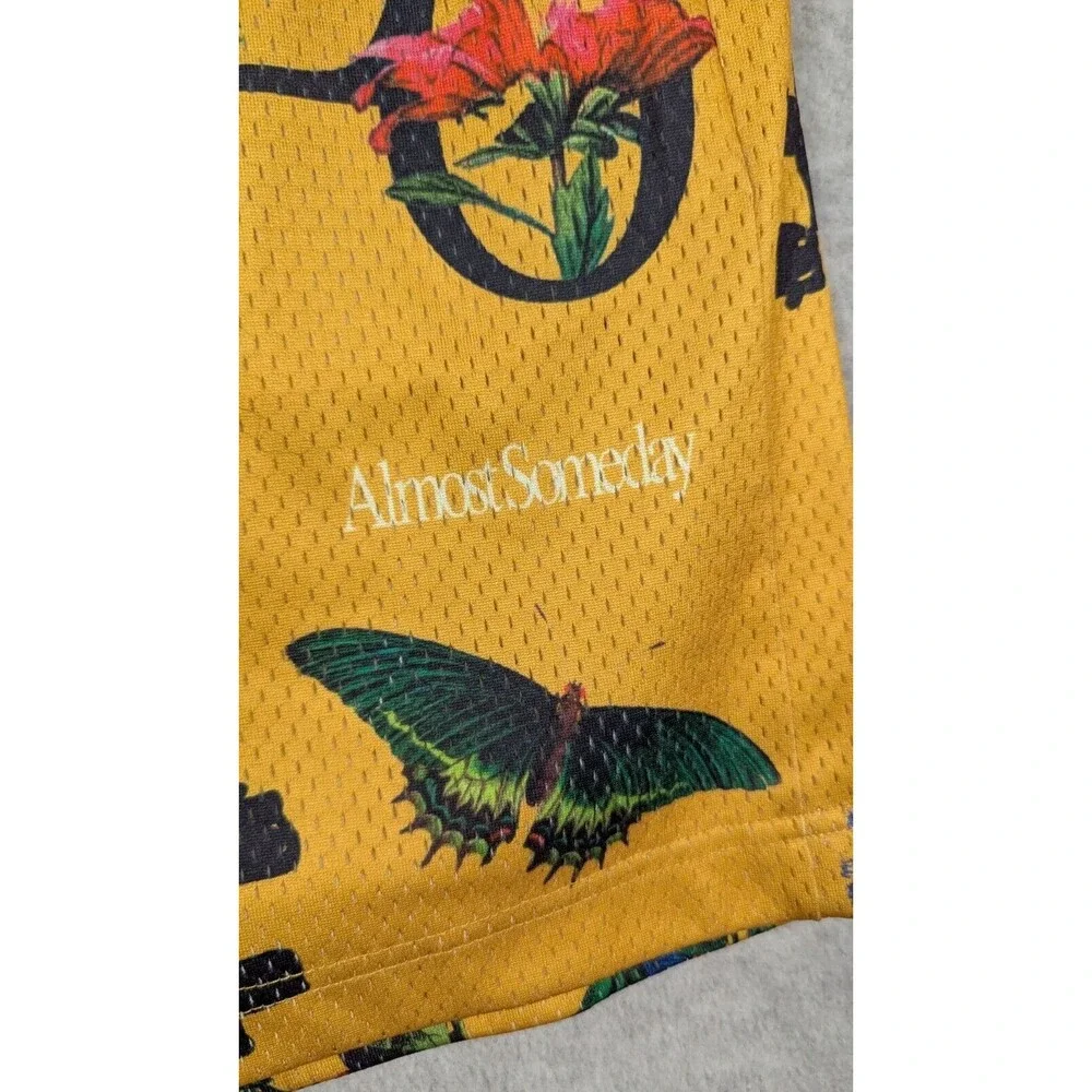 Almost Someday Men Shorts XL Floral Art Mesh Drawstring Retro Relax Fit‎