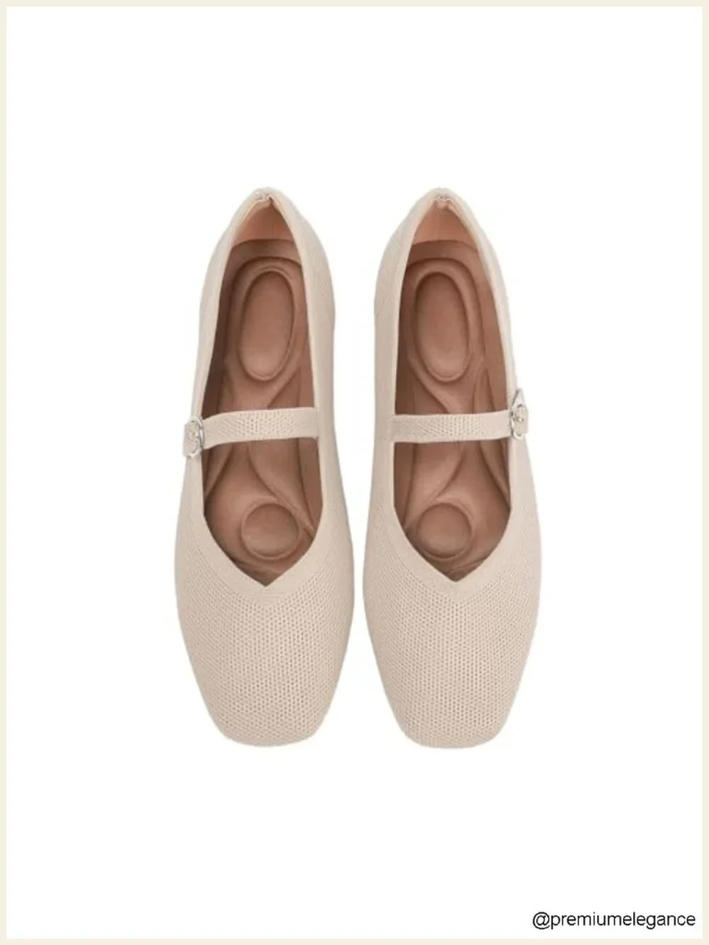 Women's Knit Square Toe Ballet Flats with Ankle Strap Washable