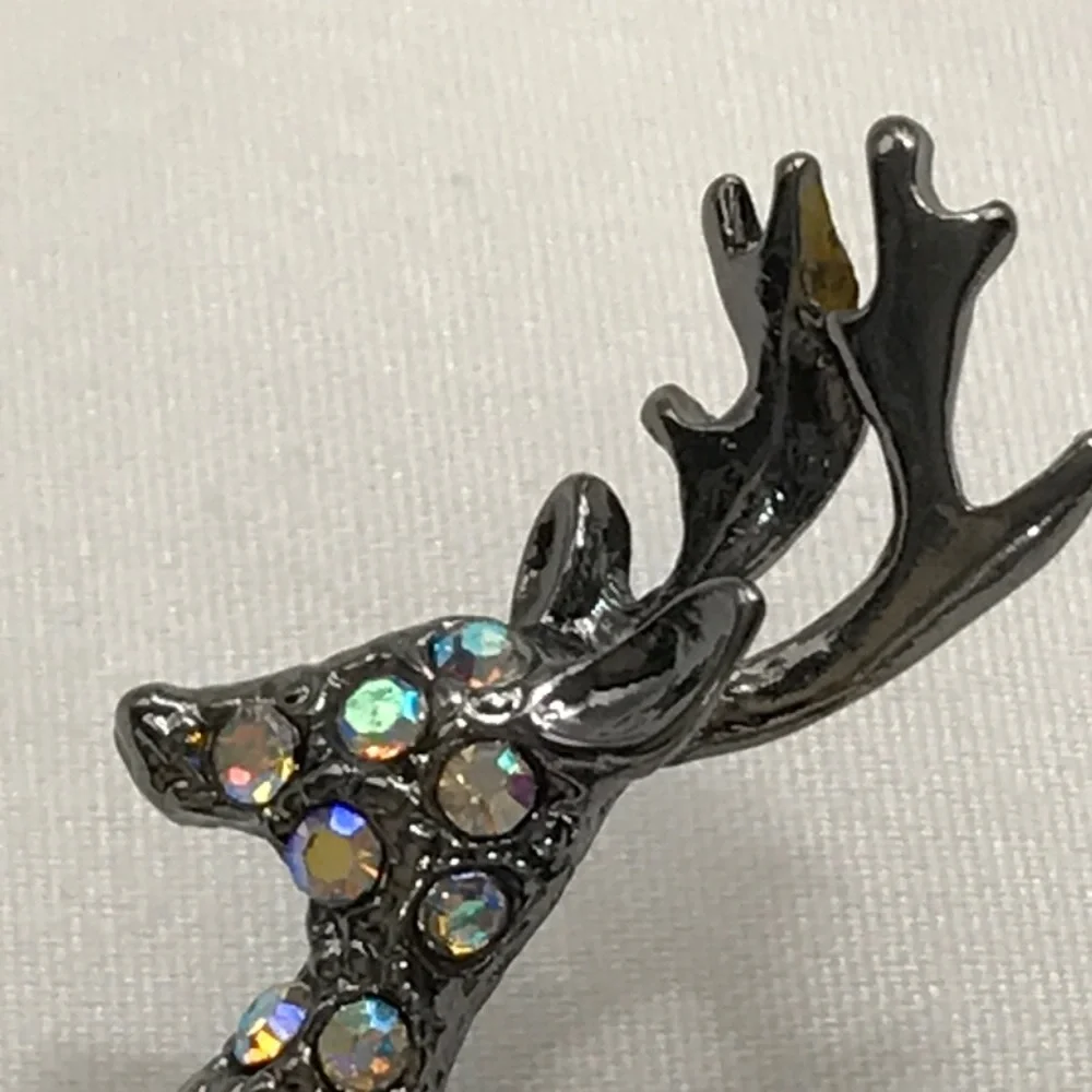 OTC deer brooch, beautiful iridescent rhinestones, 1 1/2 in length