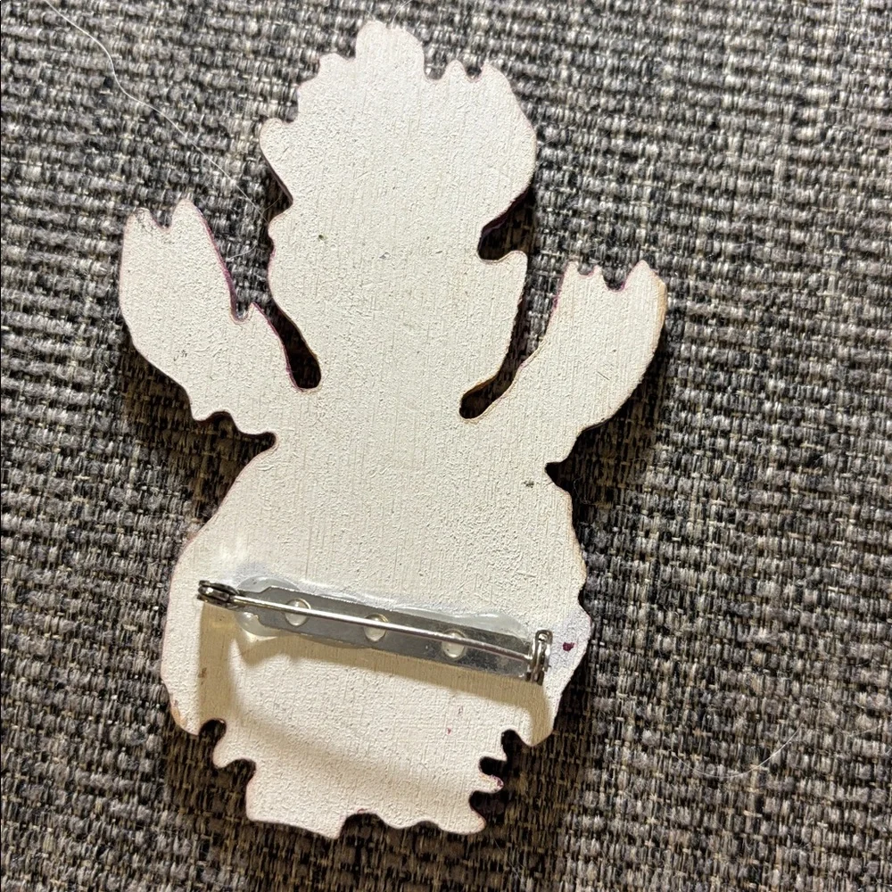 Vintage Hand-Painted Hibiscus Floral Wood Brooch