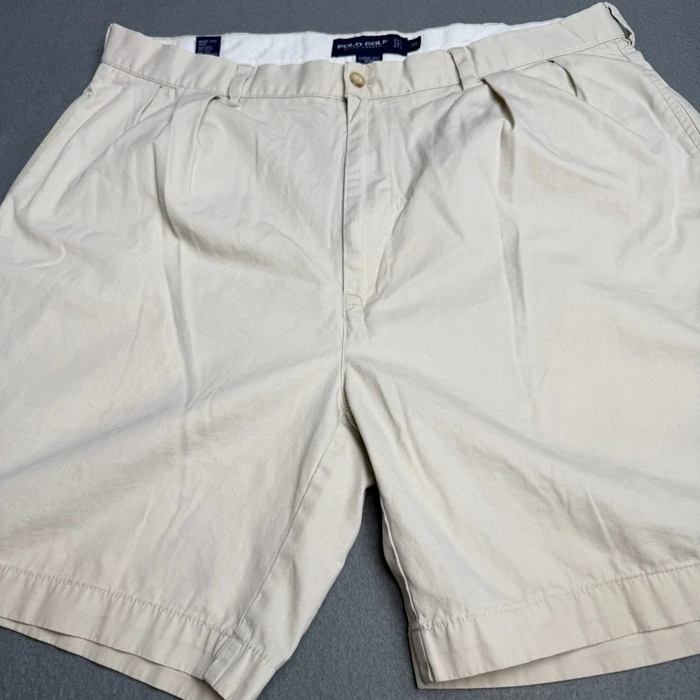 Polo Golf Ralph Lauren Mens 38 Classic Golf Short Beige Pleated Cotton Twill