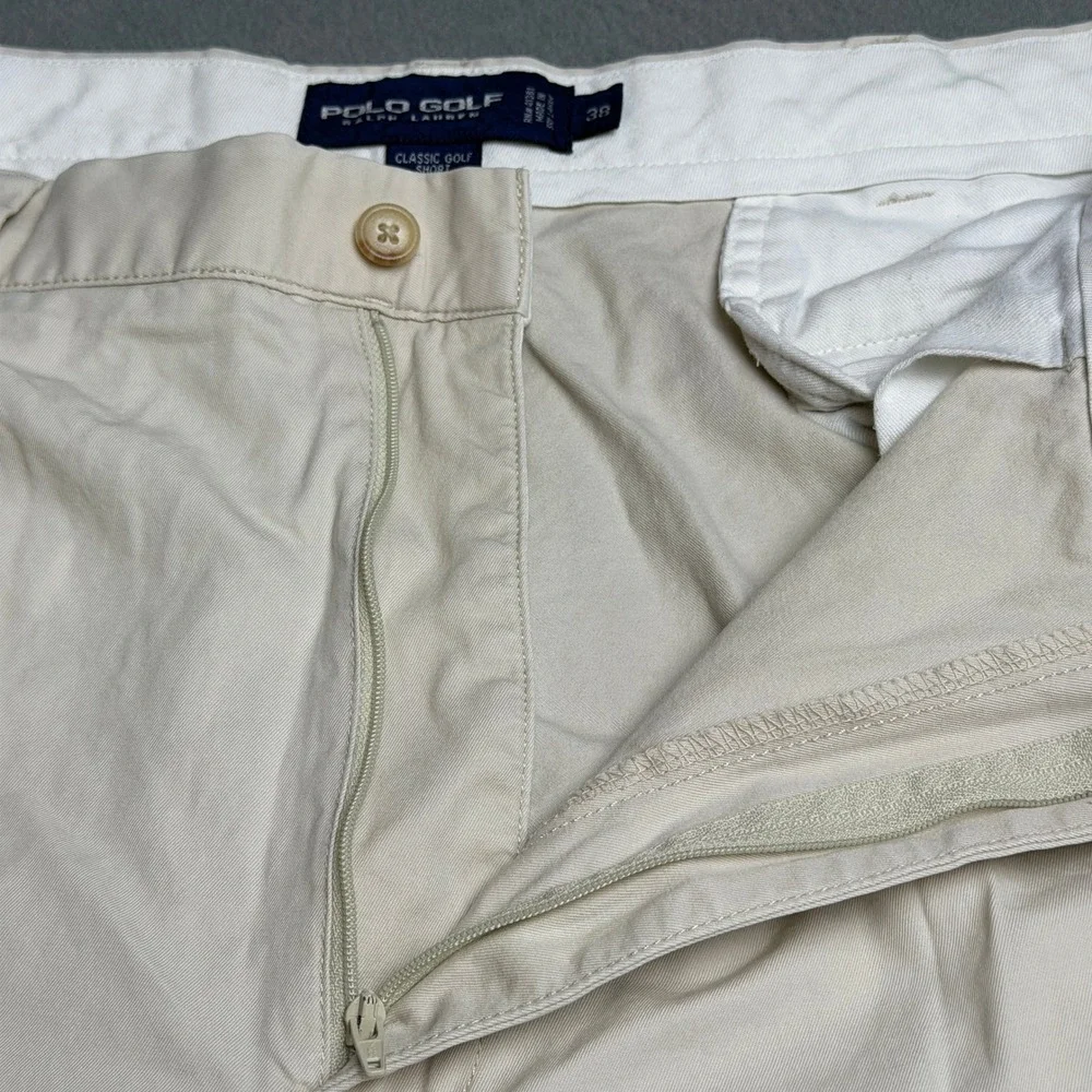 Polo Golf Ralph Lauren Mens 38 Classic Golf Short Beige Pleated Cotton Twill