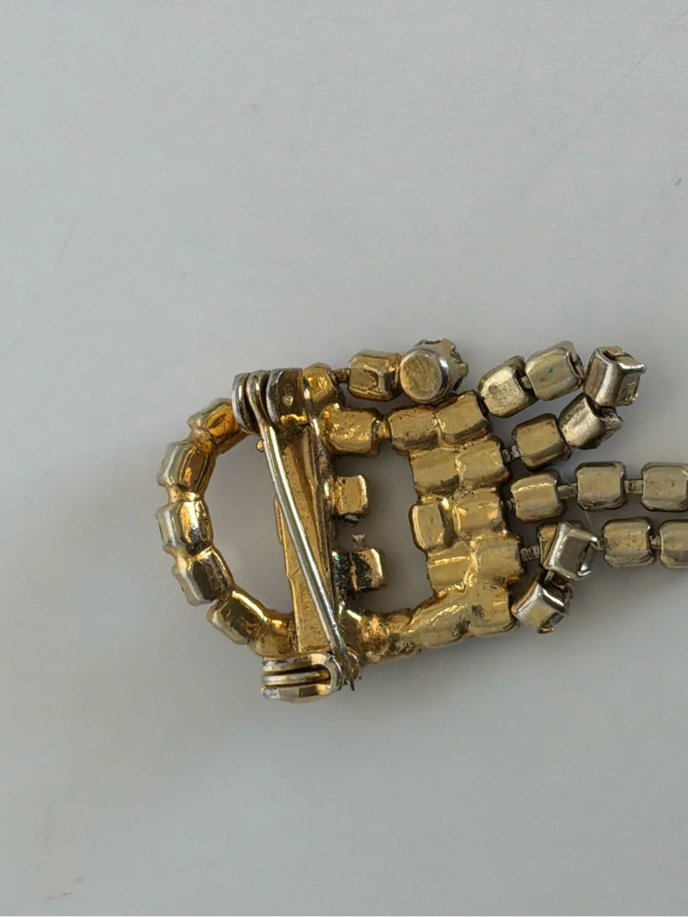 Vintage Santa Brooch Gold-Tone Red and Clear Rhinestone