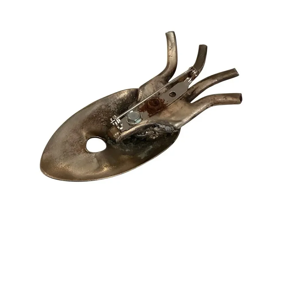 Spork Retro Face Brooch Punk Alien Modernist Steampunk Pin Metal Upcycled