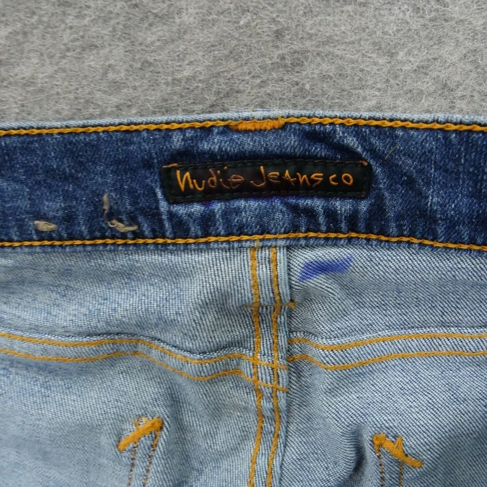 Nudie Jeans Mens 34 Blue High Kai Slim Straight Mid Rise Denim Zip Fly Organic