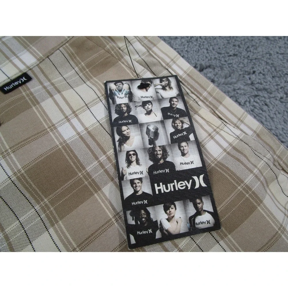 Hurley Sustain Mens 32 Plaid Chino Walk Shorts Tan Skate Y2K MW606SUSV