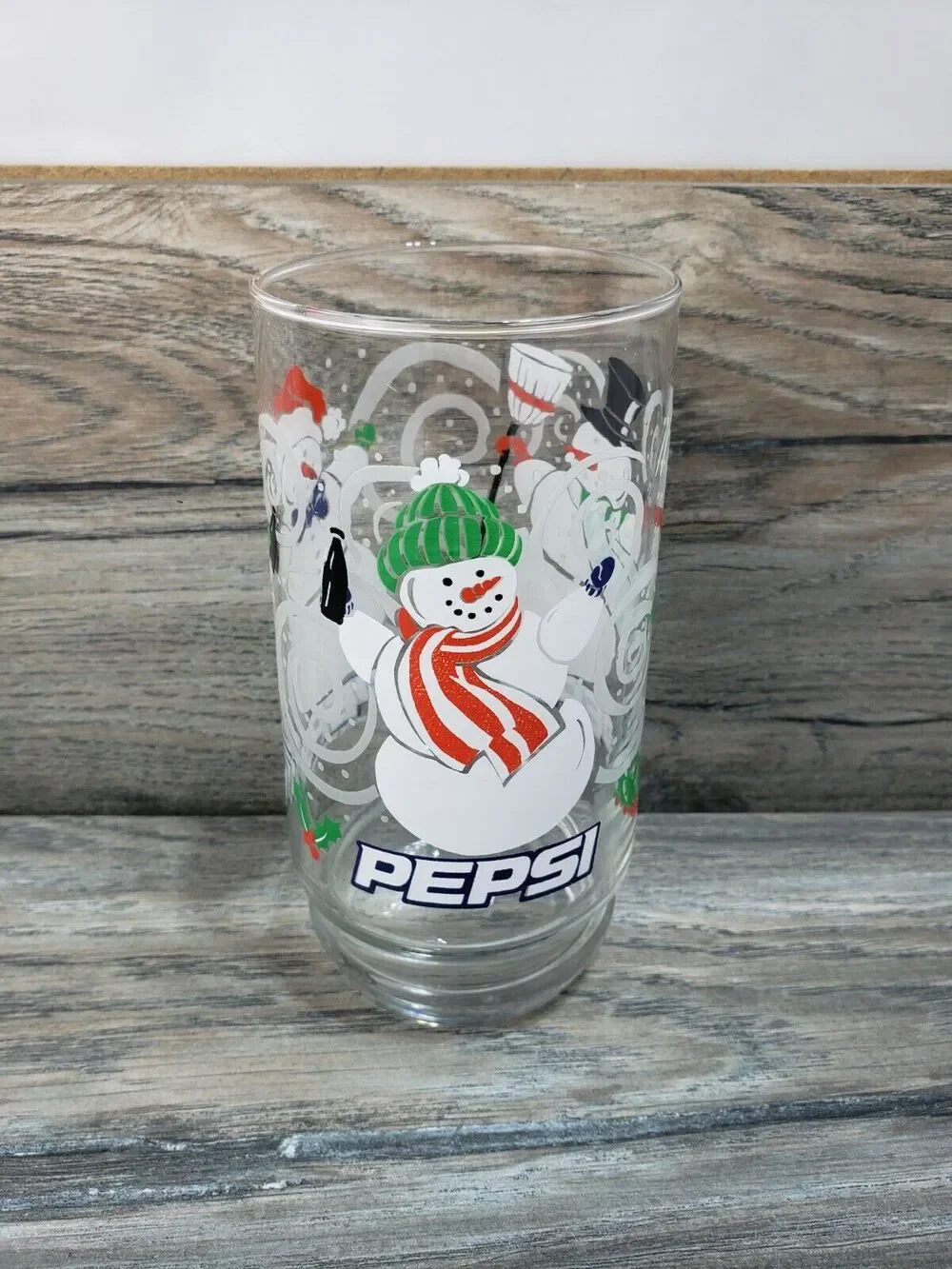 Pepsi Cola Soda Snowman Holiday Drinking Glass Clear
